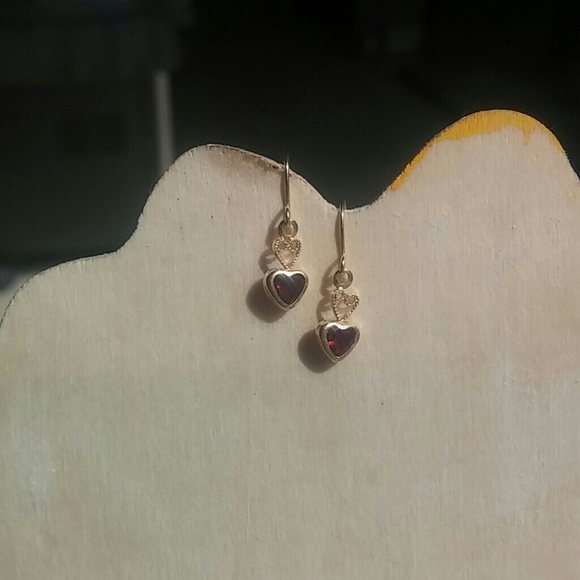 Small real gold drop earring created ruby - Picture 3 of 5